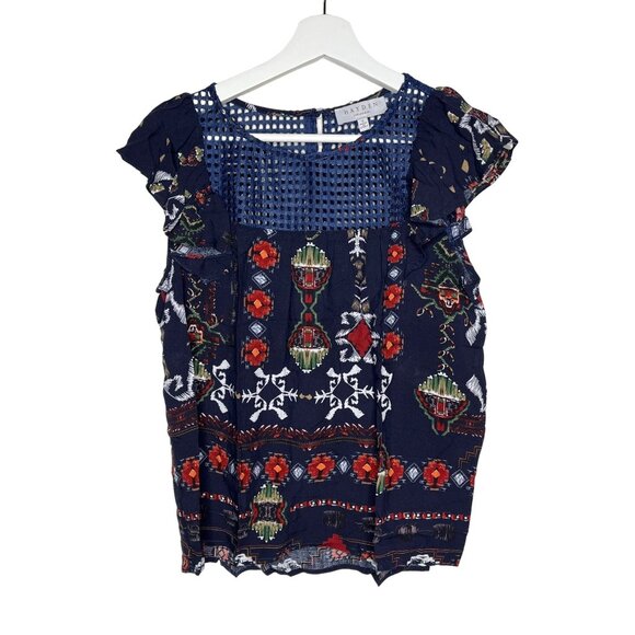 Hayden Top Womens Small Shirt Short Sleeve Blouse Blue Boho Peasant Work Casual - Picture 1 of 12